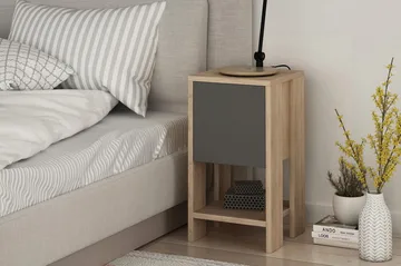 Homitis Sängbord 30 cm med Förvaring Hylla + Lucka - Ekfärg/Mörkgrå - Products - Möbler - Bord & matgrupp - Avlastningsbord & sidobord - Sängbord & nattduksbord