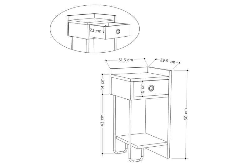 Sängbord 30 cm Höger - Ljusbrun - Products - Möbler - Bord & matgrupp - Avlastningsbord & sidobord - Sängbord & nattduksbord