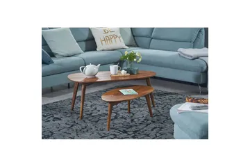 Satsbord Wohnling Set om 2 njurformad, massivt trä, träben, lantstil mörkbrun - mörkbrun - Products - Möbler - Bord & matgrupp - Avlastningsbord & sidobord - Satsbord