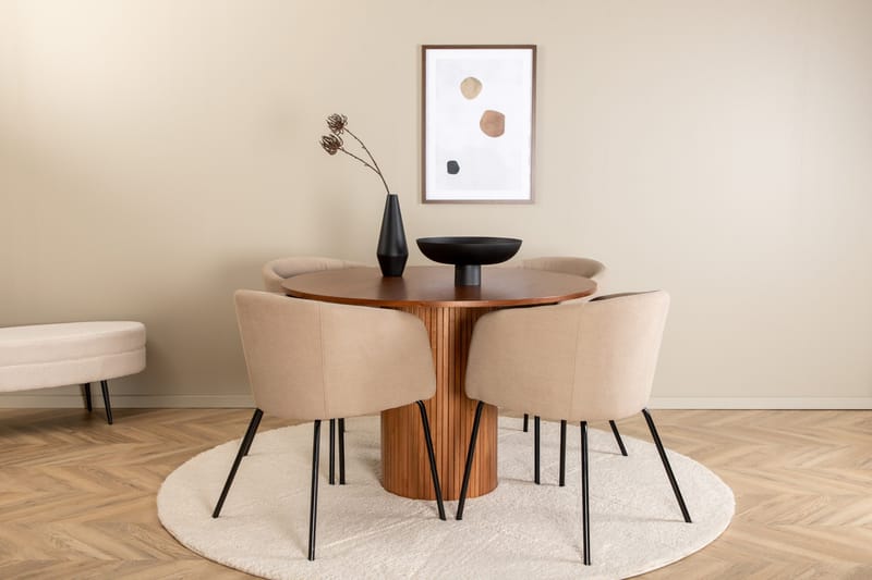 Bianca Matgrupp 110 cm Rund med 4 Berit stolar - Beige - Products - Möbler - Bord & matgrupp - Matgrupp