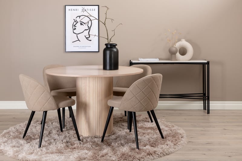 Bianca Matgrupp 110 cm Rund med 4 Velvet stolar - Beige - Products - Möbler - Bord & matgrupp - Matgrupp