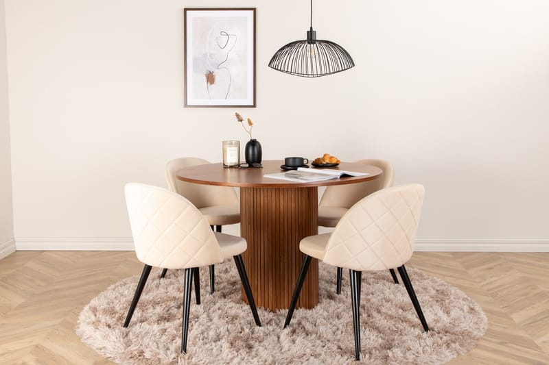 Bianca Matgrupp 110 cm Rund med 4 Velvet stolar - Beige - Products - Möbler - Bord & matgrupp - Matgrupp