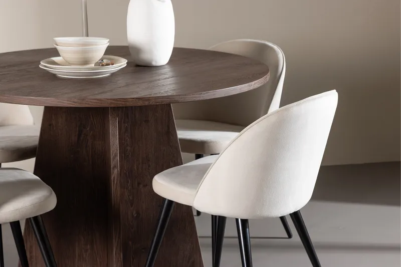Bootcut Matgrupp 110 cm Rund med 4 Velvet stolar - Mocca/Beige - Products - Möbler - Bord & matgrupp - Matgrupp