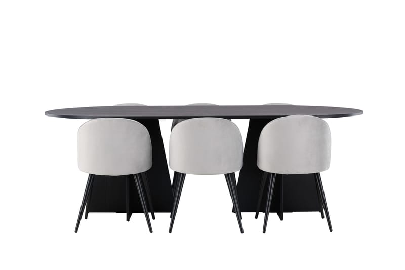 Bootcut Matgrupp 230 cm Rektangulär med 6 Velvet stolar, Svart
