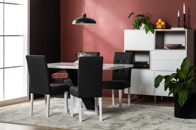 Cesi Matgrupp 140 cm med 4 Viktor Stol - Vit/Svart/Svart PU - Products - Möbler - Bord & matgrupp - Matgrupp
