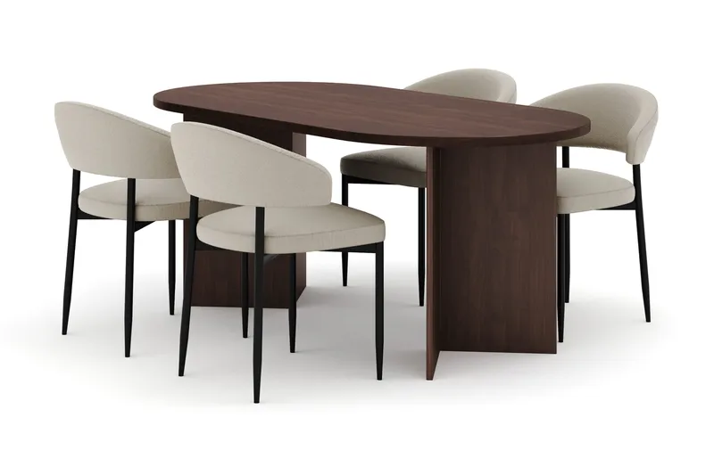 Dano Matbord 180 cm  med 4 Sawako Matstolar, Valnöt / Beige