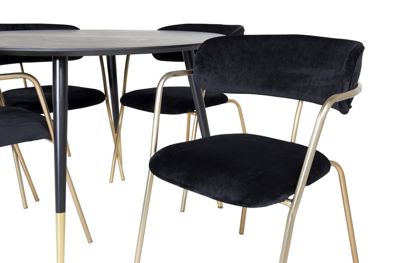 Dipp Matgrupp 115 cm Rund med 4 Arrow stolar - Svart/Guld - Products - Möbler - Bord & matgrupp - Matgrupp