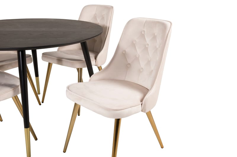 Dipp Matgrupp 115 cm Rund med 4 Velvet Deluxe stolar - Beige - Products - Möbler - Bord & matgrupp - Matgrupp