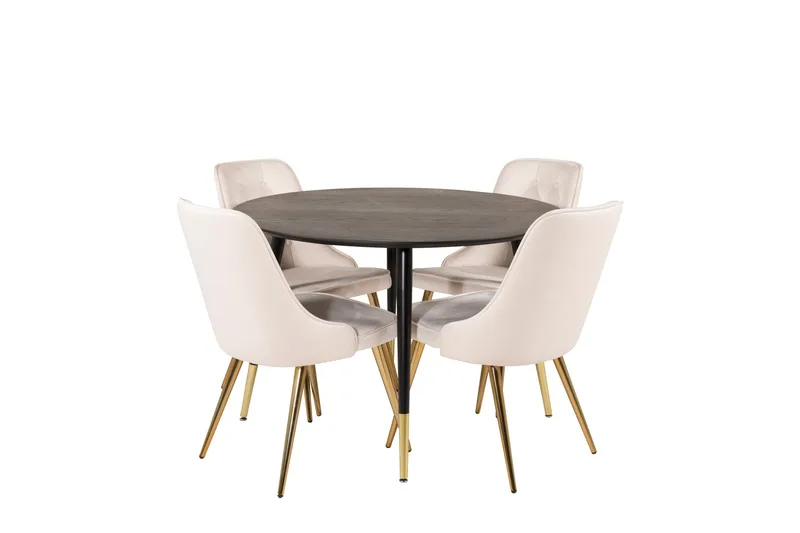 Dipp Matgrupp 115 cm Rund med 4 Velvet Deluxe stolar, Beige