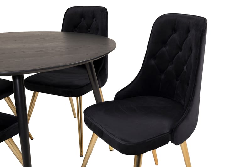 Dipp Matgrupp 115 cm Rund med 4 Velvet Deluxe stolar - Svart/Guld - Products - Möbler - Bord & matgrupp - Matgrupp