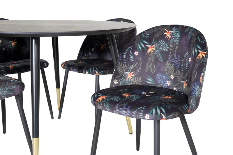 Dipp Matgrupp 115 cm Rund med 4 Velvet stolar - Svart/Guld - Products - Möbler - Bord & matgrupp - Matgrupp