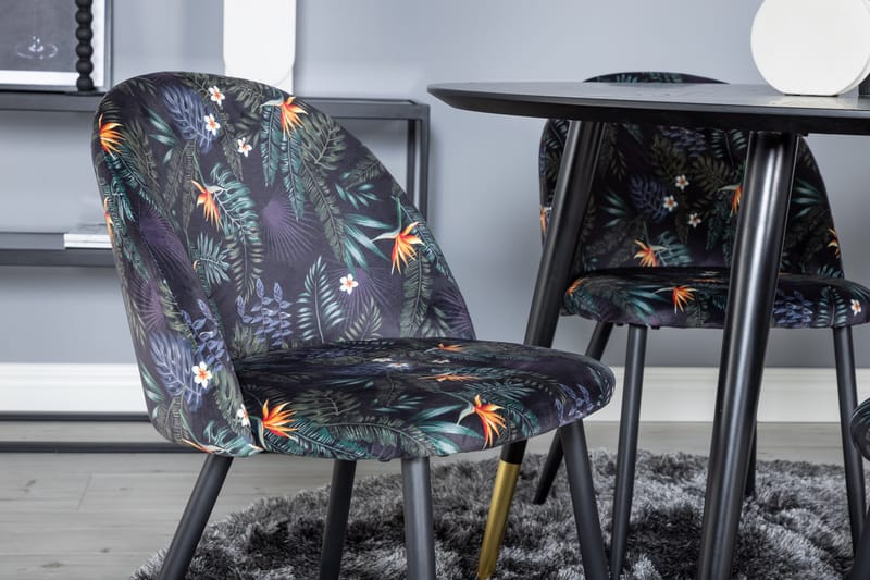 Dipp Matgrupp 115 cm Rund med 4 Velvet stolar - Svart/Guld - Products - Möbler - Bord & matgrupp - Matgrupp