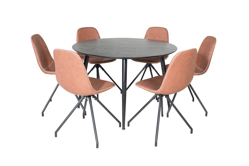 Dipp Matgrupp 115 cm Rund med 6 Polar stolar, Svart
