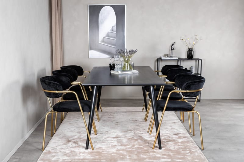 Dipp Matgrupp 180 cm Rektangulär med 6 Arrow stolar - Svart/Guld - Products - Möbler - Bord & matgrupp - Matgrupp