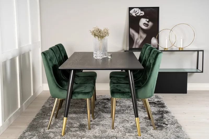 Dipp Matgrupp 180 cm Rektangulär med 6 Velvet Deluxe stolar - Svart/Guld - Products - Möbler - Bord & matgrupp - Matgrupp