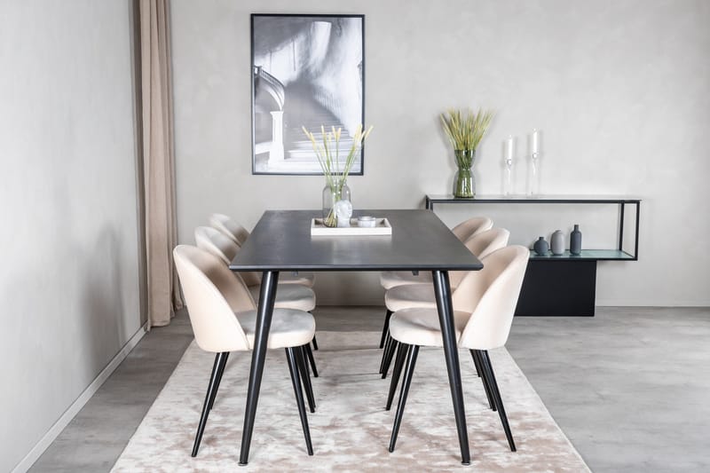 Dipp Matgrupp 180 cm Rektangulär med 6 Velvet stolar - Beige - Products - Möbler - Bord & matgrupp - Matgrupp