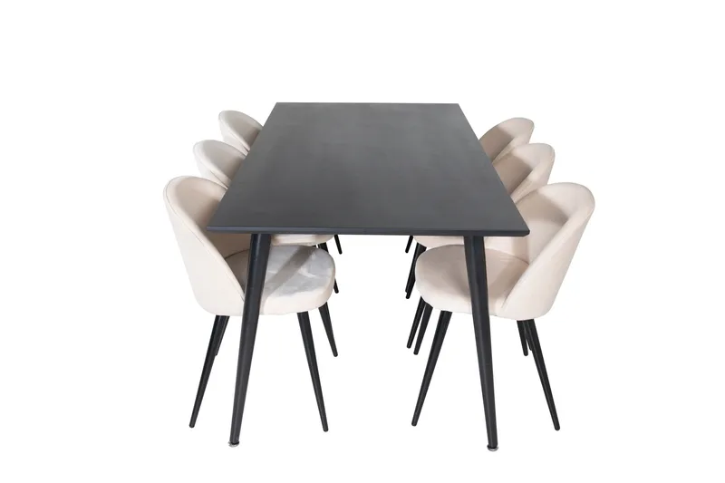 Dipp Matgrupp 180 cm Rektangulär med 6 Velvet stolar, Beige
