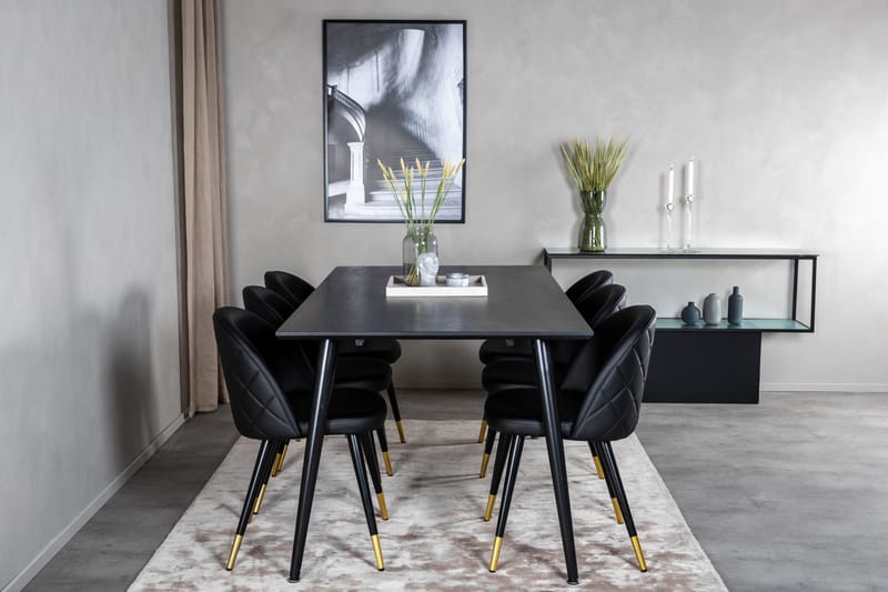 Dipp Matgrupp 180 cm Rektangulär med 6 Velvet stolar - Svart/Guld - Products - Möbler - Bord & matgrupp - Matgrupp