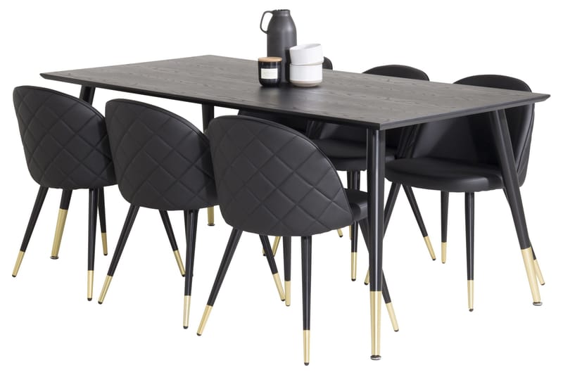 Dipp Matgrupp 180 cm Rektangulär med 6 Velvet stolar - Svart/Guld - Products - Möbler - Bord & matgrupp - Matgrupp