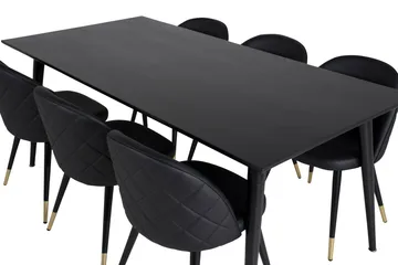 Dipp Matgrupp 180 cm Rektangulär med 6 Velvet stolar - Svart/Guld - Products - Möbler - Bord & matgrupp - Matgrupp