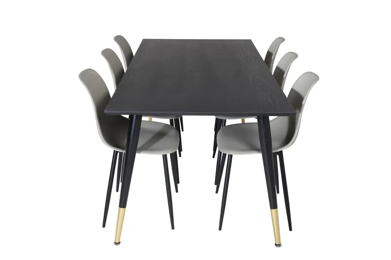 Dipp Matgrupp 180 cm Rektangulär med 6 Polar stolar, Svart/Guld