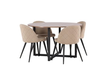 Durango Matgrupp 120 cm Rund med 4 Velvets Stolar - Valnöt - Products - Möbler - Bord & matgrupp - Matgrupp