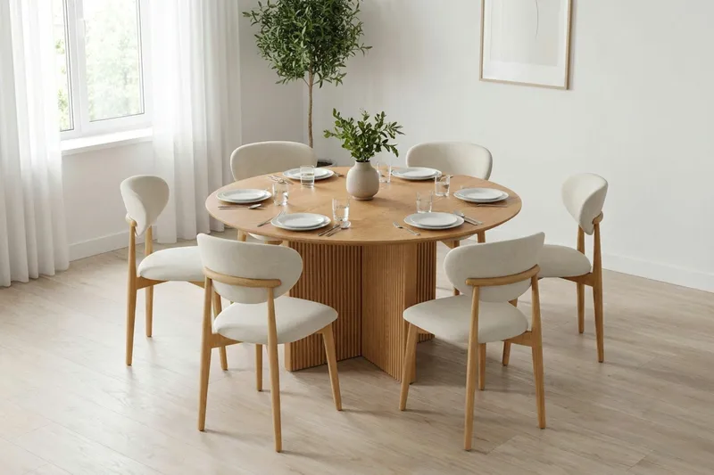 Edda Matgrupp runt 130 cm Ek med 6 Molly Matstolar - Ek - Products - Möbler - Bord & matgrupp - Matgrupp