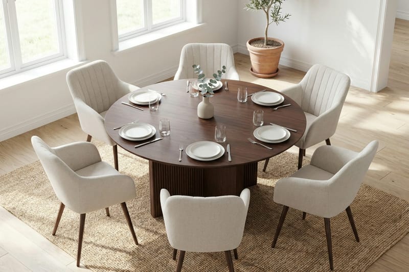 Edda Matgrupp runt 150 cm Valnöt med 6 Filippa Matstolar - Products - Möbler - Bord & matgrupp - Matgrupp