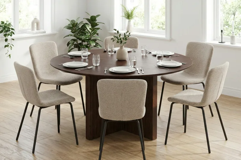 Edda Matgrupp runt 150 cm Valnöt med 6 Katy Matstolar - Products - Möbler - Bord & matgrupp - Matgrupp