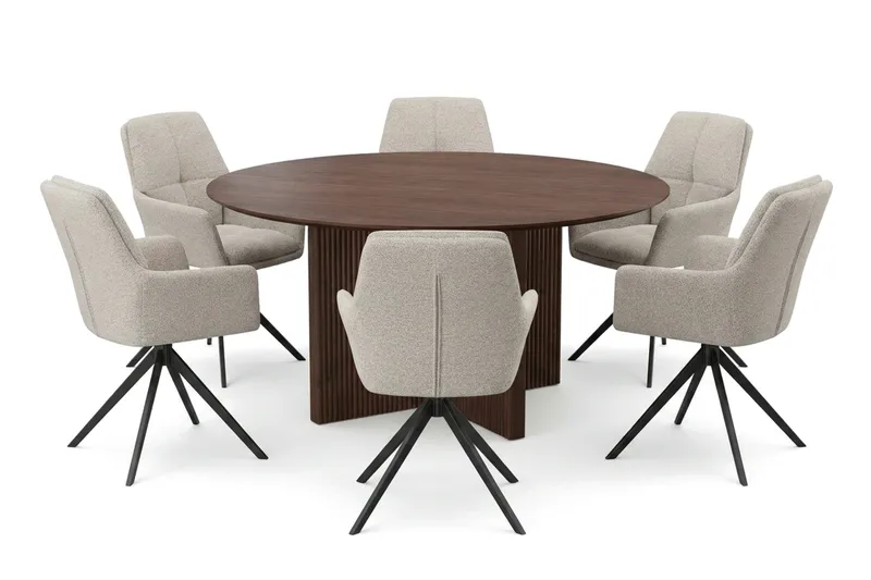 Edda Matgrupp runt 150 cm Valnöt med 6 Torsby Matstolar - Products - Möbler - Bord & matgrupp - Matgrupp