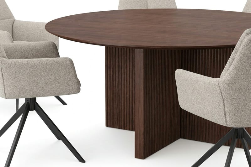 Edda Matgrupp runt 150 cm Valnöt med 6 Torsby Matstolar - Products - Möbler - Bord & matgrupp - Matgrupp