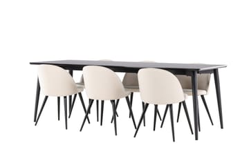 Ellis Matgrupp 230 cm Rektangulär med 6 Velvet stolar - Svart/Beige - Products - Möbler - Bord & matgrupp - Matgrupp