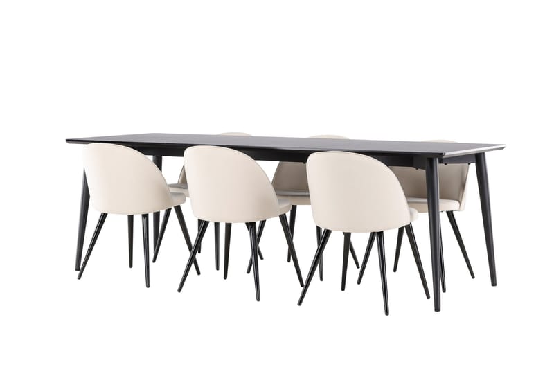 Ellis Matgrupp 230 cm Rektangulär med 6 Velvet stolar - Svart/Beige - Products - Möbler - Bord & matgrupp - Matgrupp