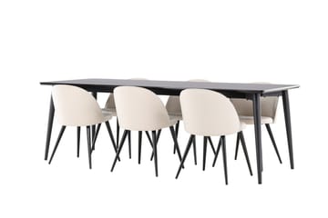 Ellis Matgrupp 230 cm Rektangulär med 6 Velvet stolar - Svart/Beige - Products - Möbler - Bord & matgrupp - Matgrupp