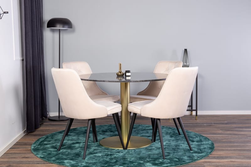 Estelle Matgrupp 106 cm Rund med 4 Velvet stolar - Beige - Products - Möbler - Bord & matgrupp - Matgrupp