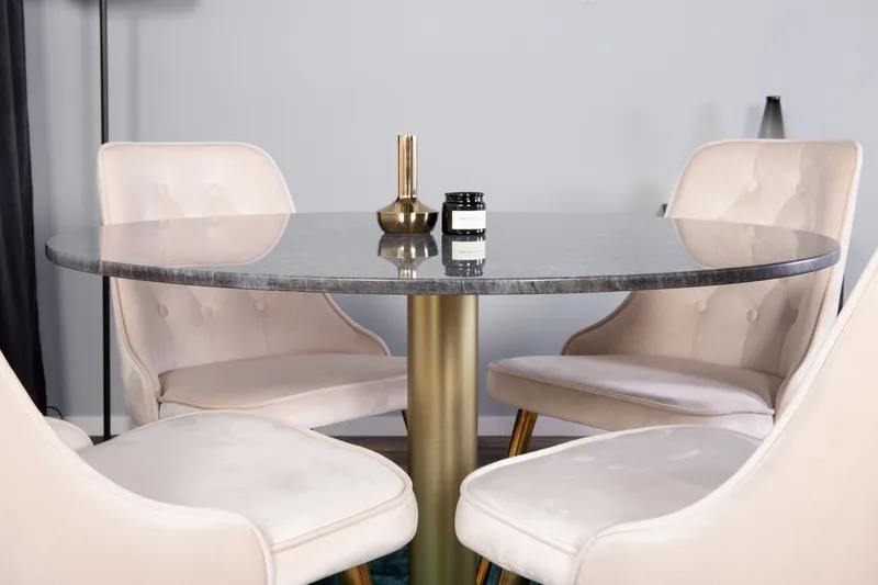 Estelle Matgrupp 106 cm Rund med 4 Velvet stolar - Beige - Products - Möbler - Bord & matgrupp - Matgrupp