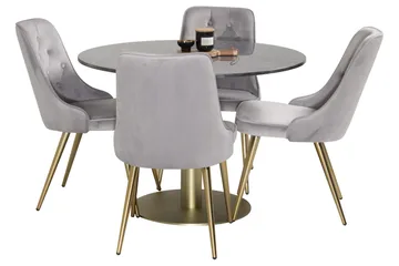 Estelle Matgrupp 106 cm Rund med 4 Velvet stolar - Svart/Guld - Products - Möbler - Bord & matgrupp - Matgrupp