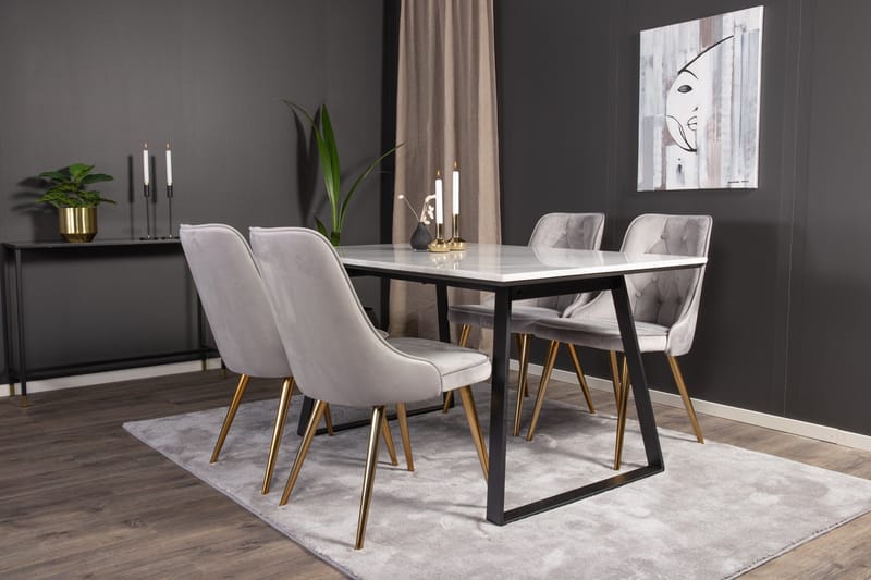 Estelle Matgrupp 140 cm Rektangulär med 4 Velvet stolar - Svart/Guld - Products - Möbler - Bord & matgrupp - Matgrupp