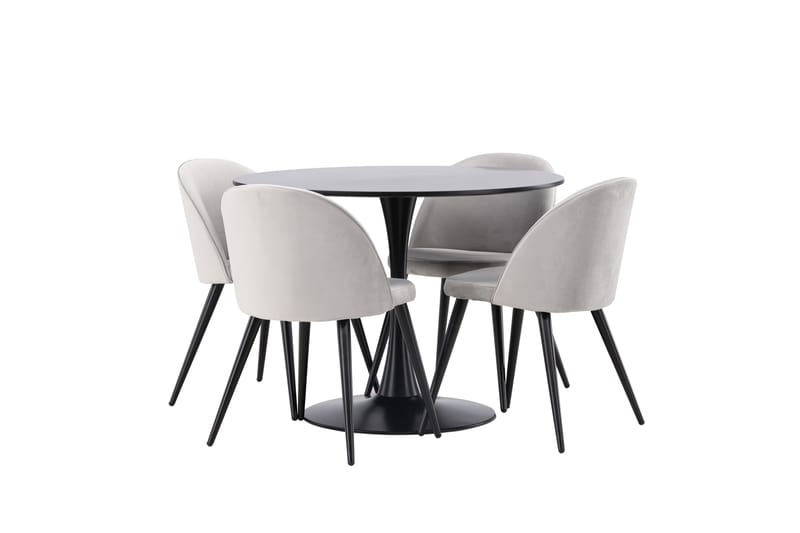 Glade Matgrupp 100 cm Rund med 4 Velvet stolar - Svart - Products - Möbler - Bord & matgrupp - Matgrupp