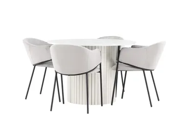 Härön Matgrupp 110 cm Rund med 4 Evelina stolar - Vit/Grå - Products - Möbler - Bord & matgrupp - Matgrupp