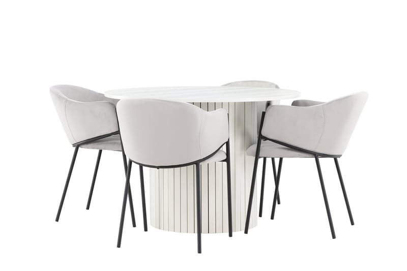 Härön Matgrupp 110 cm Rund med 4 Evelina stolar - Vit/Grå - Products - Möbler - Bord & matgrupp - Matgrupp