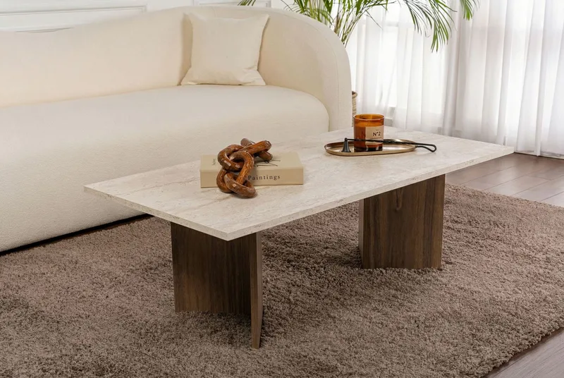 Isami Soffbord 119x40x60 cm - Travertin, Venezia-valnöt - Products - Möbler - Bord & matgrupp - Soffbord