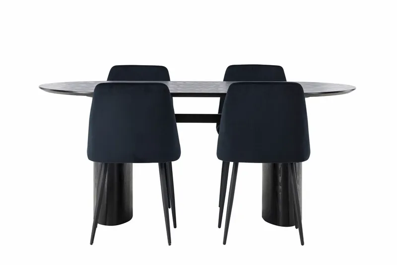 Isolde Matgrupp 180 cm Oval med 4 Night stolar, Svart