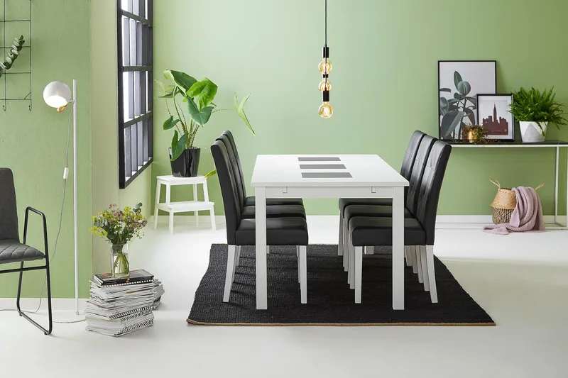 Jasmin Matgrupp 180 + 6 Stolar Utdragbart matbord - Vit / Svart - Products - Möbler - Bord & matgrupp - Matgrupp