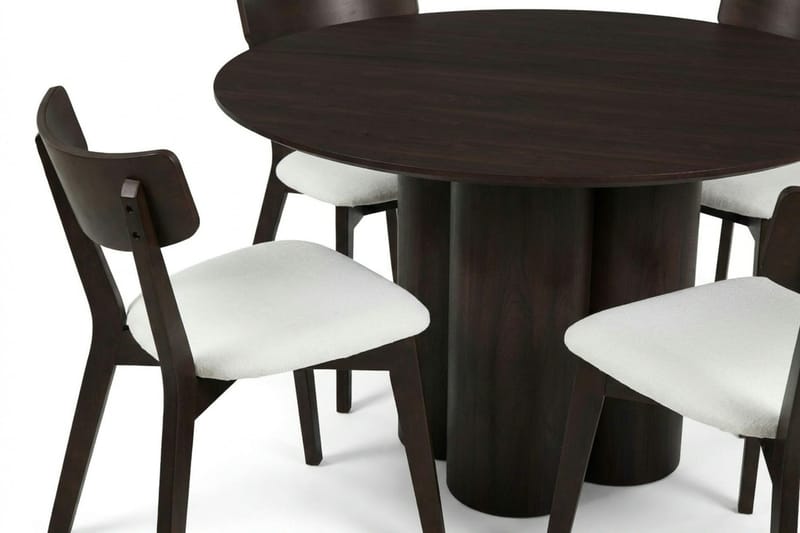 Juno Matgrupp 110 cm runt i Rökt Ek med 4 Amelia Matstolar med Dyna - Rökt Ek/Beige - Products - Möbler - Bord & matgrupp - Matgrupp