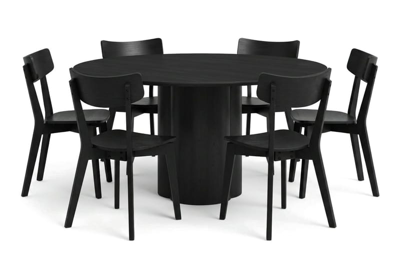 Juno Matgrupp 150 cm runt i Svart med 6 Amelia Matstolar - Svart - Products - Möbler - Bord & matgrupp - Matgrupp