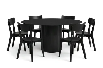 Juno Matgrupp 150 cm runt i Svart med 6 Amelia Matstolar - Svartlaserad ek - Products - Möbler - Bord & matgrupp - Matgrupp