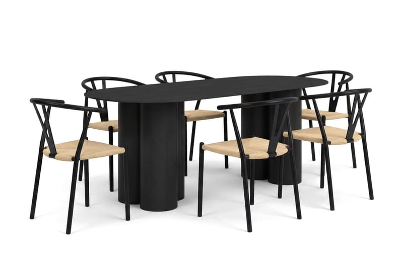 Juno Matgrupp rektangulärt 220 cm Svart med 6 Elysia Matstolar - Products - Möbler - Bord & matgrupp - Matgrupp