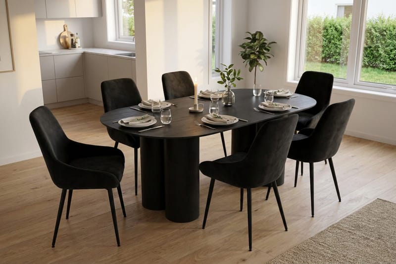 Juno Matgrupp rektangulärt 220 cm Svart med 8 Alsarp Matstolar - Svart - Products - Möbler - Bord & matgrupp - Matgrupp