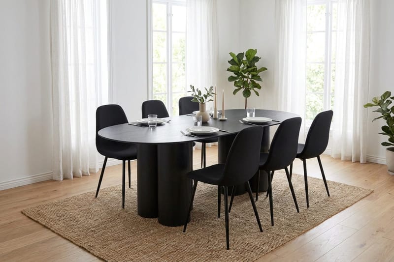 Juno Matgrupp rektangulärt 220 cm Svart med 8 Nibe Matstolar - Svart - Products - Möbler - Bord & matgrupp - Matgrupp